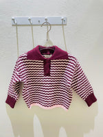 Burgundy Wave Kids Knit Sweater