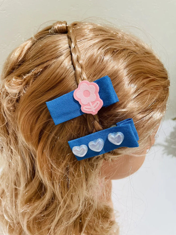 Kids Flower and Heart Gem Hair Clips